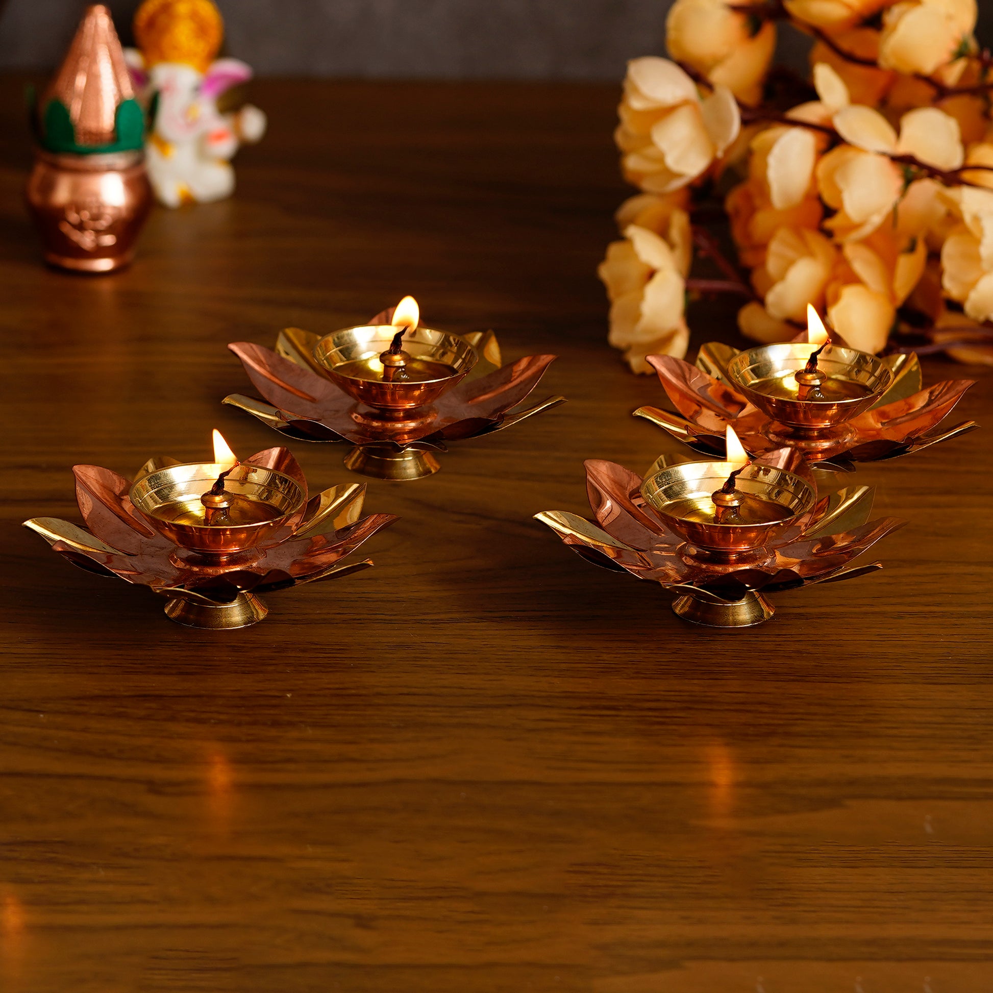 Set of 4 Lotus Metal Diya
