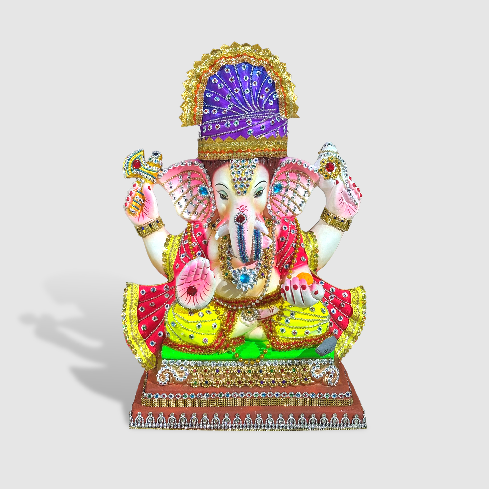 3-Foot Grand Ganesh Idol – Clay Murti with Majestic Purple Turban & Gem look Detailing