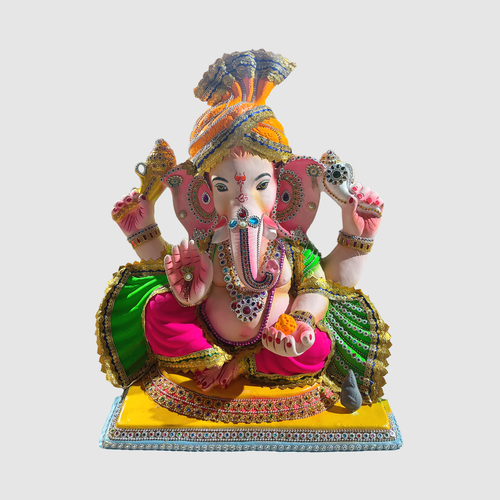 2-Foot Handcrafted Auspicious Ganesha Idol with Orange Turban & Modak Blessing